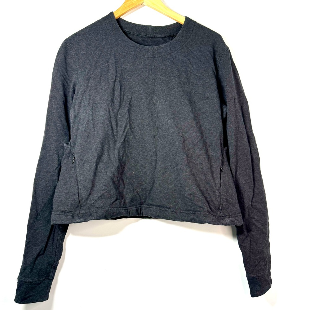 Lululemon Dark Gray Open Back Crewneck Sweatshirt Pockets Womens Size 12